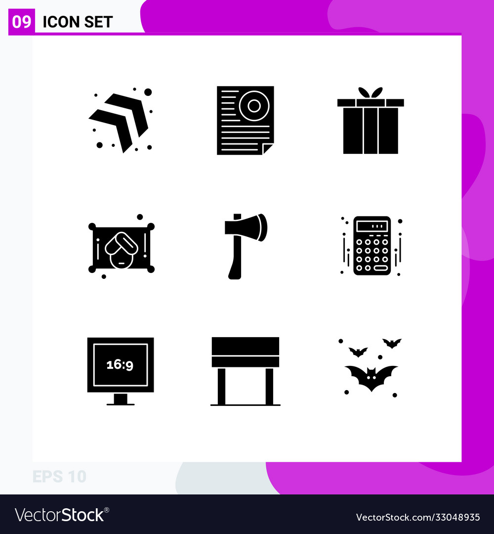 Set 9 solid glyphs on grid for axe ax