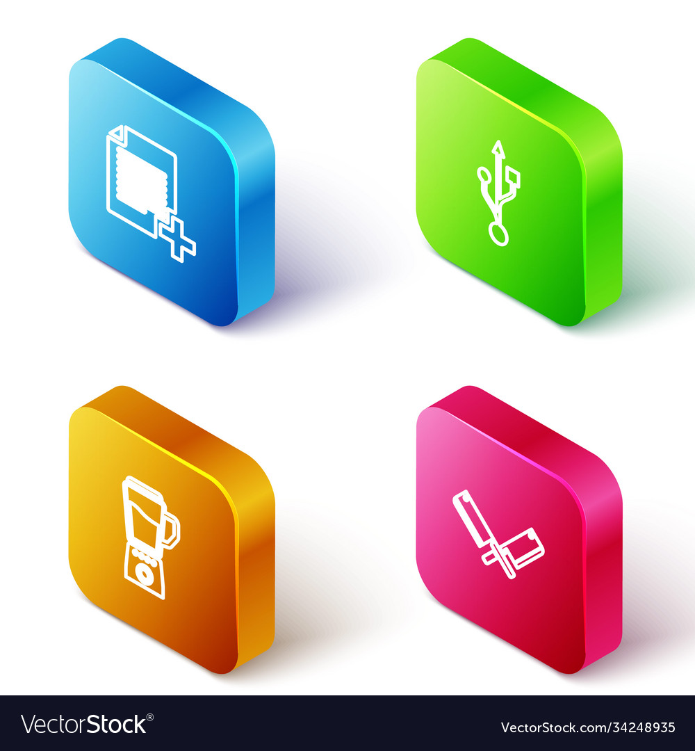 Set isometric line add new file usb blender vector image Set isometric line add new file usb blender
