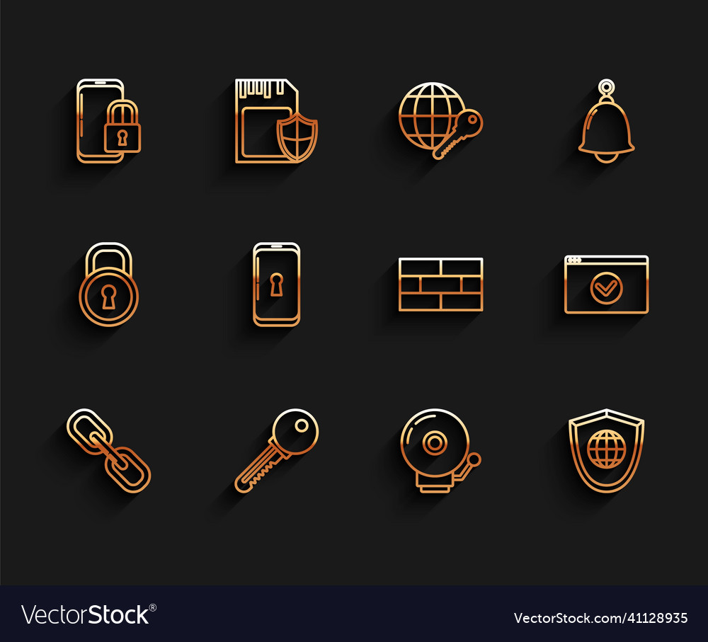 Set line chain link key smartphone with closed vector image Set line chain link key smartphone with closed