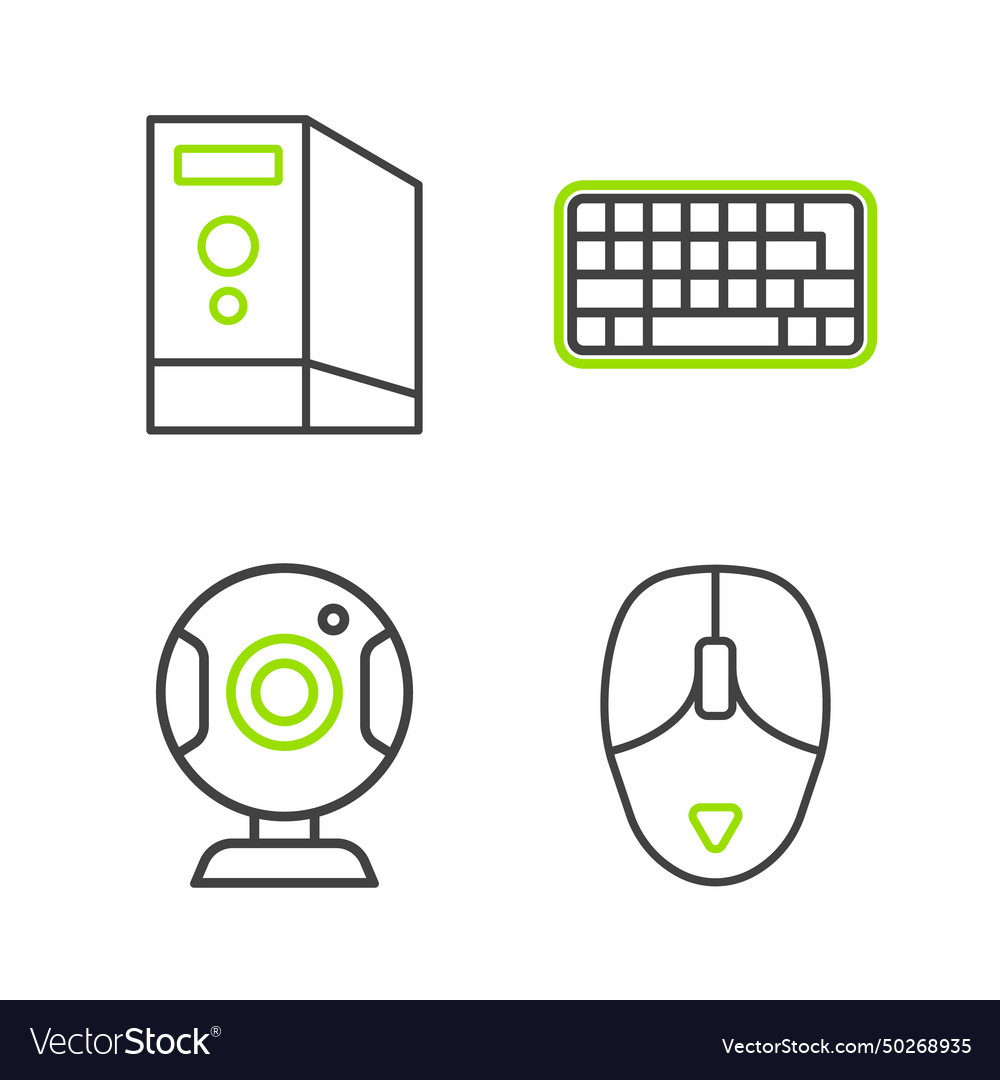 Set line computer mouse web camera keyboard Vector Image Set line computer mouse web camera keyboard