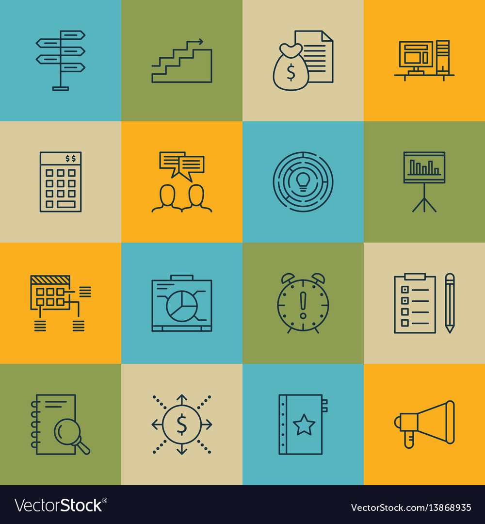 Set of 16 project management icons includes board vector image Set of 16 project management icons includes board