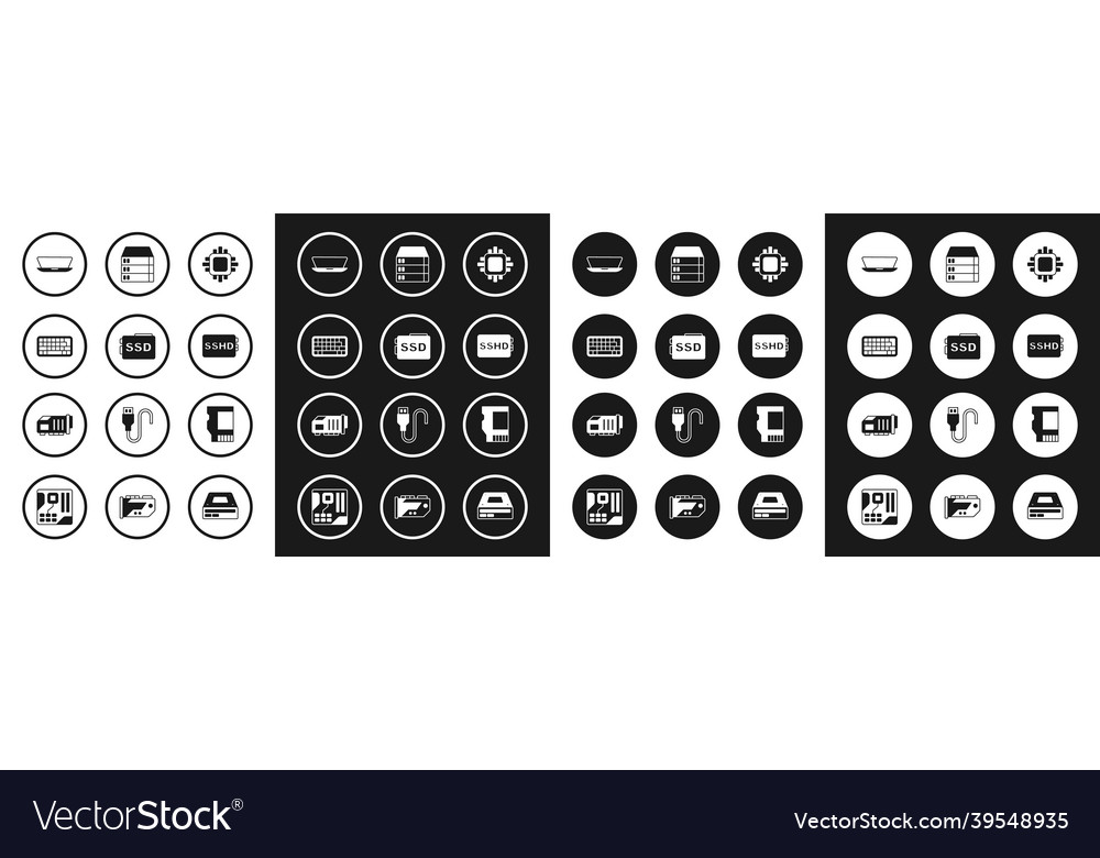 Set processor with cpu ssd card keyboard laptop vector image Set processor with cpu ssd card keyboard laptop
