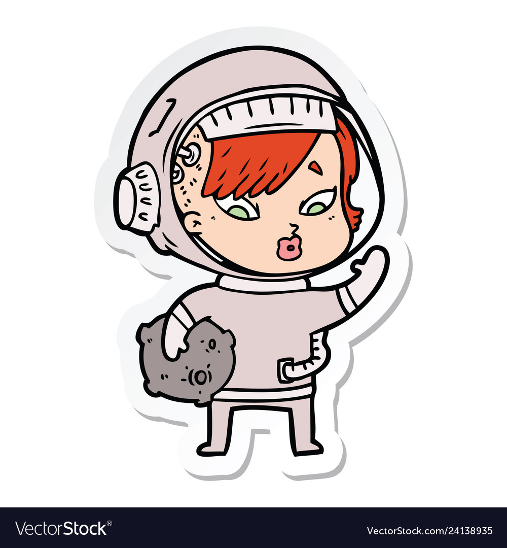 Sticker of a cartoon astronaut woman