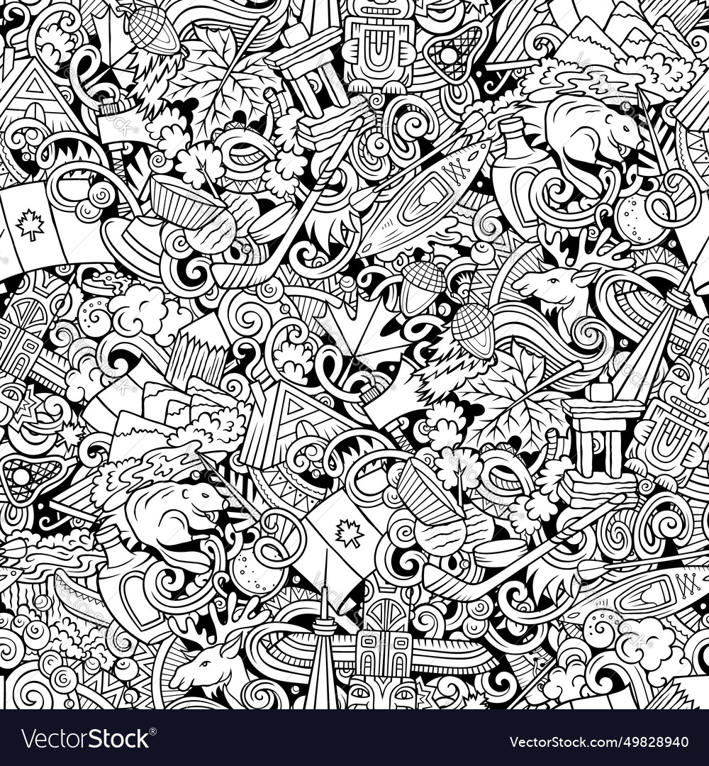 Cartoon doodles canada seamless pattern Royalty Free Vector