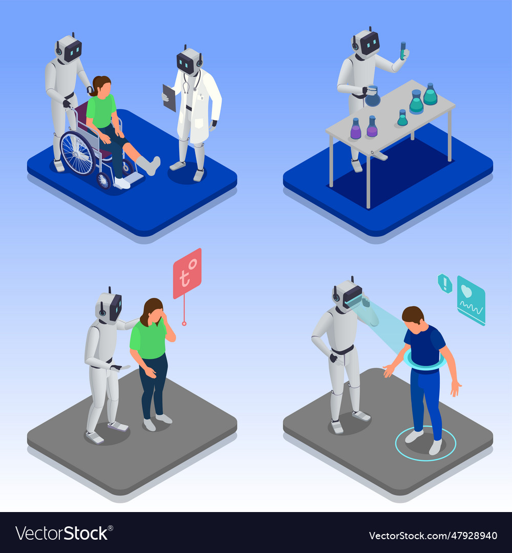 Isometric Ai In Medicine Set Royalty Free Vector Image