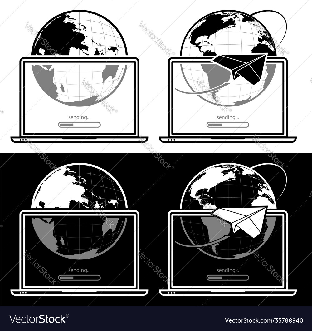 Open laptop with symbol sending email and data