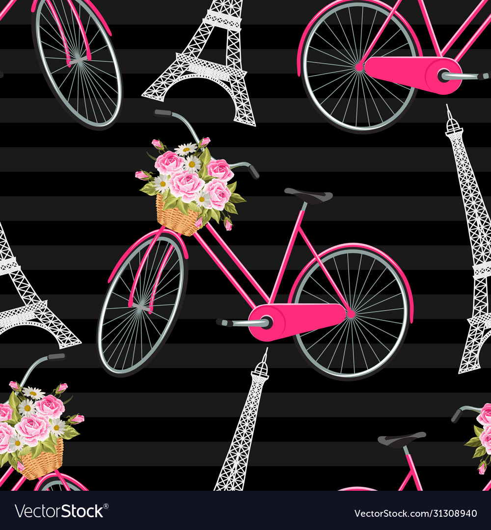 Seamless sybju with eiffel tower bicycle vector image