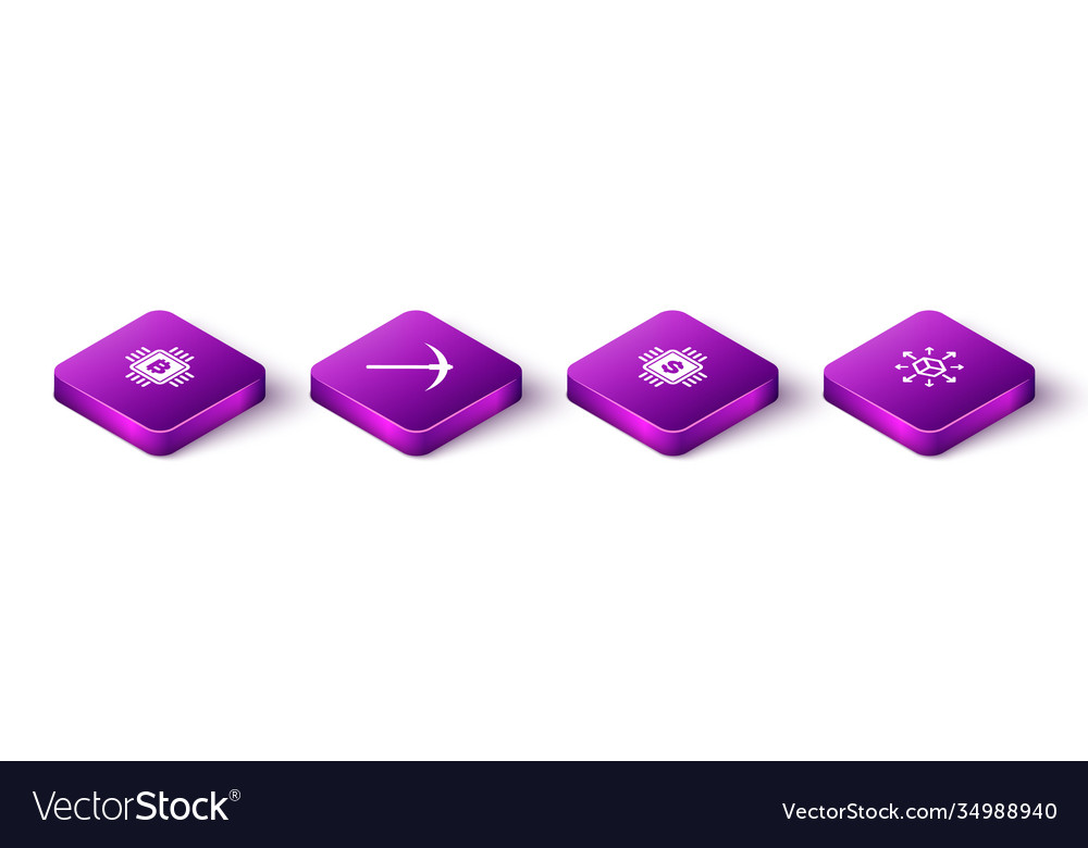 Set isometric cpu mining farm pickaxe processor vector image Set isometric cpu mining farm pickaxe processor