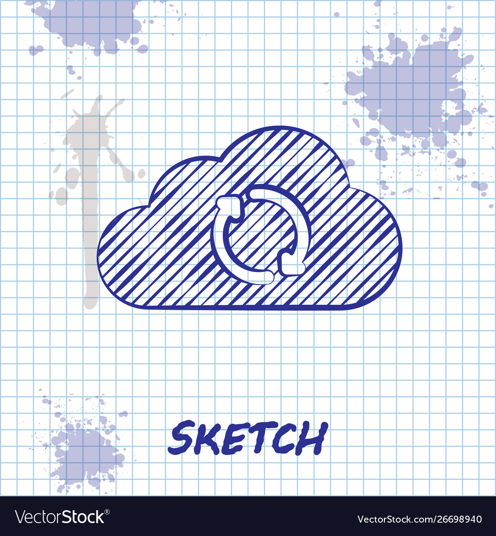 Sketch line cloud sync refresh icon isolated vector image Sketch line cloud sync refresh icon isolated