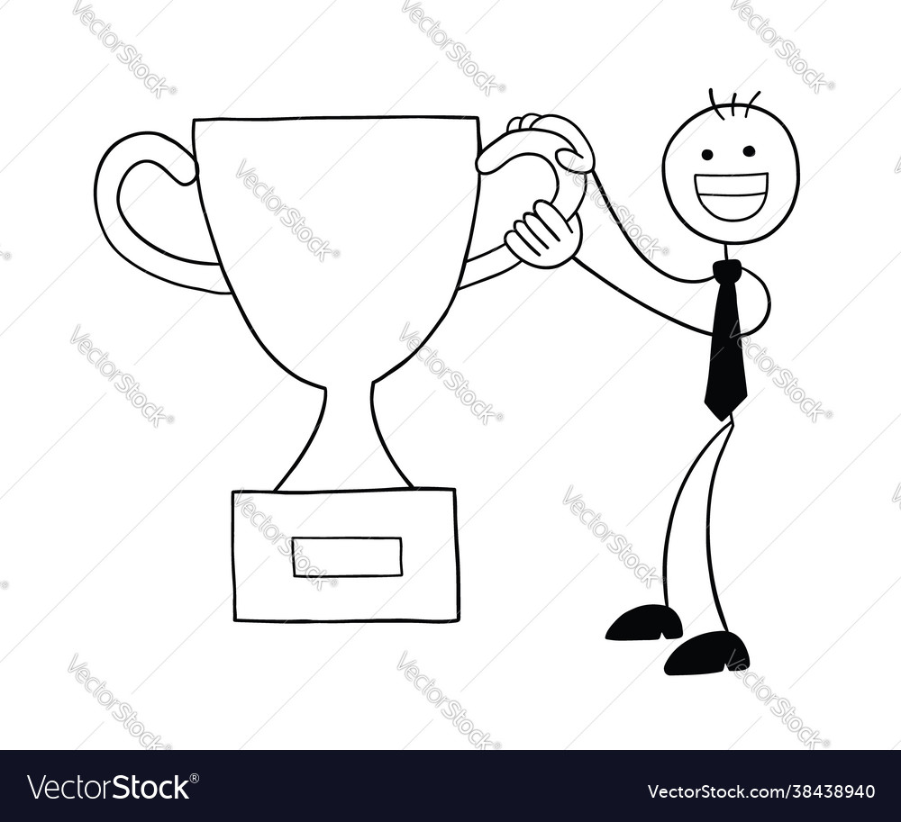 Stickman businessman character happy and won Vector Image