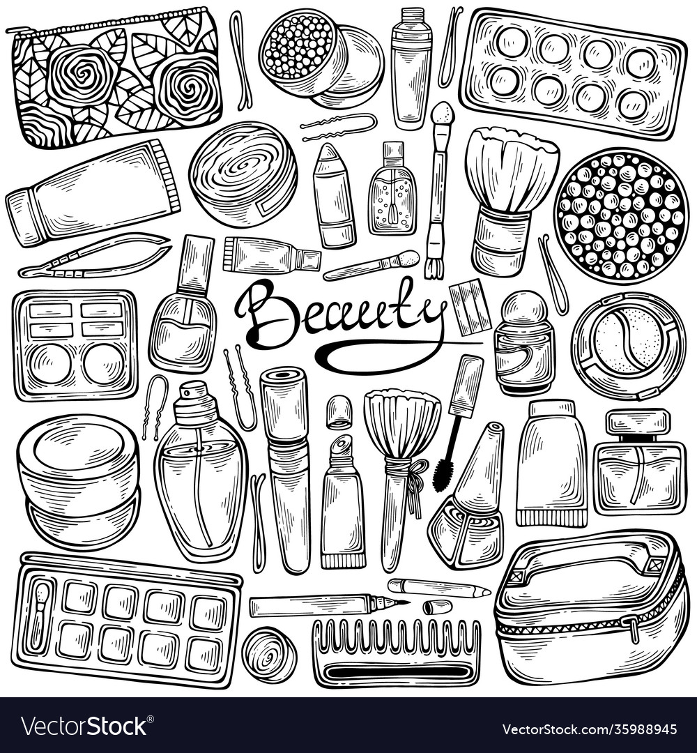 Cosmetics set with make up objects