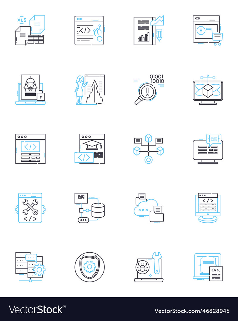 Data security linear icons set encryption