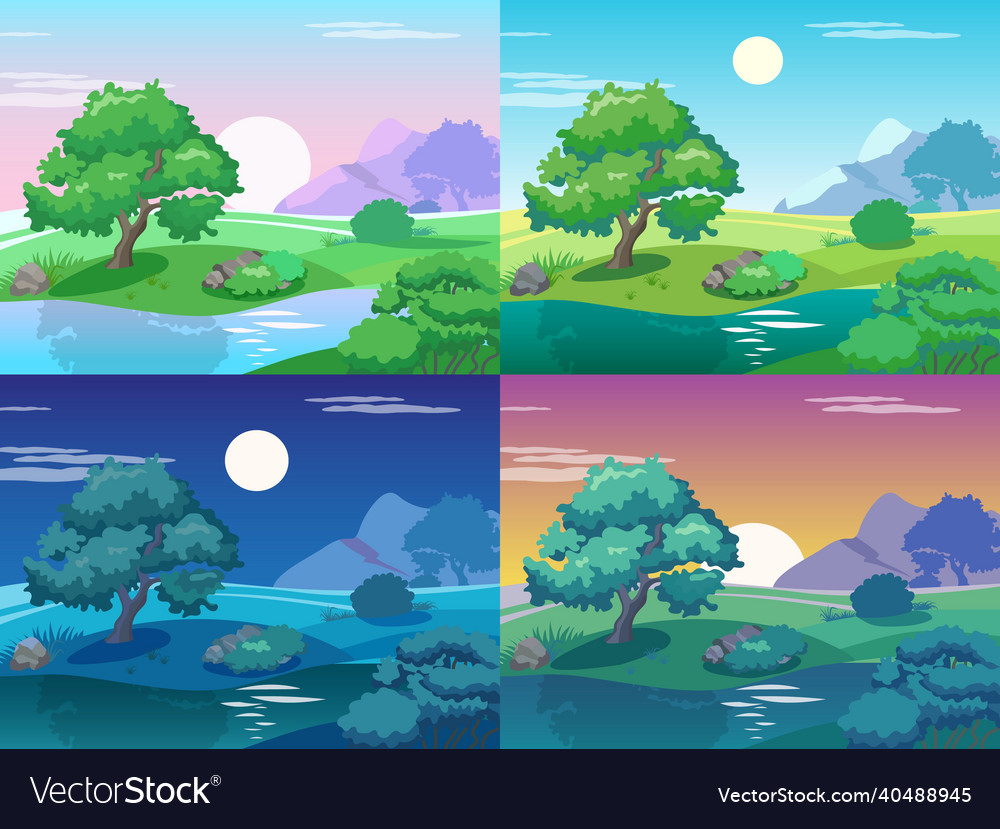 Different Day Times Landscape Morning And Evening Vector Image