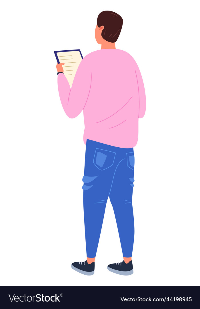 Man reading paper back view student reciting