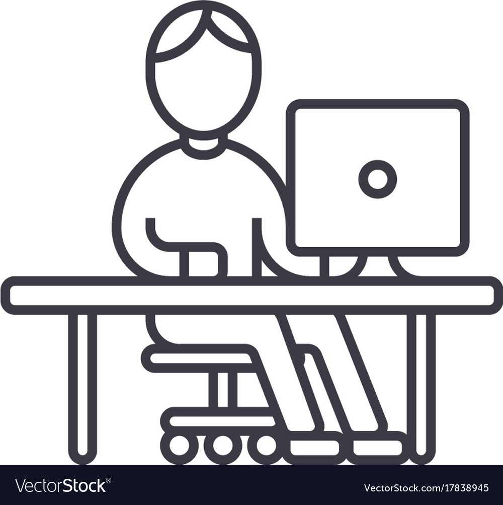 Mann arbeitet an Computer-Tischzeilen-Symbol