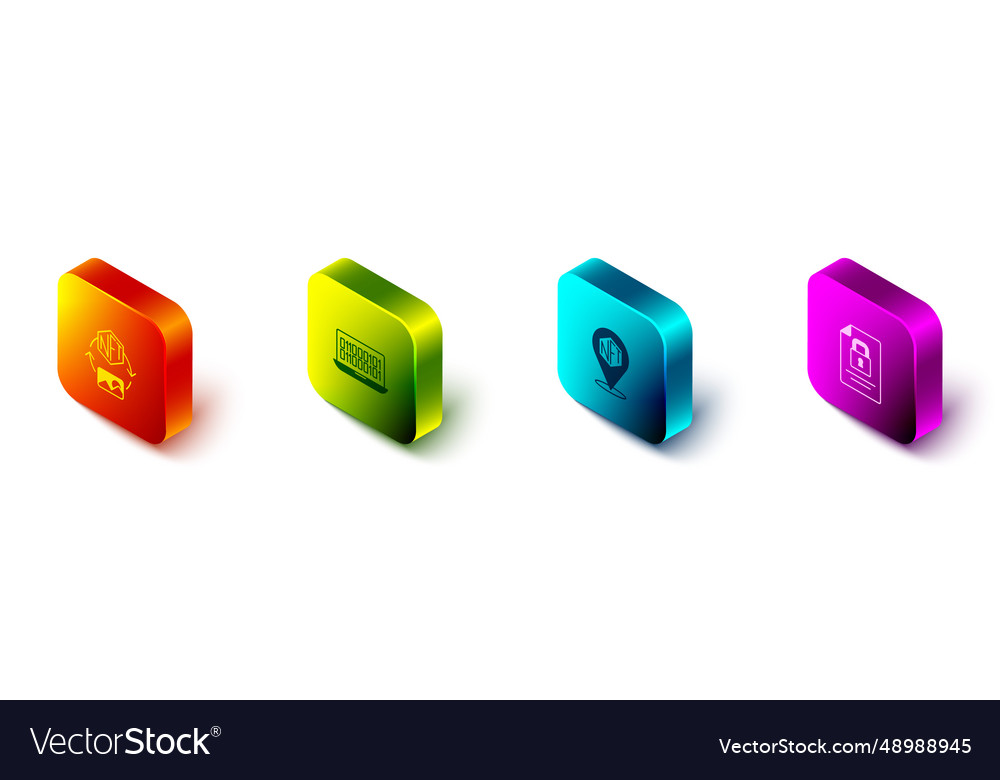 Set isometric nft digital crypto art binary code vector image Set isometric nft digital crypto art binary code