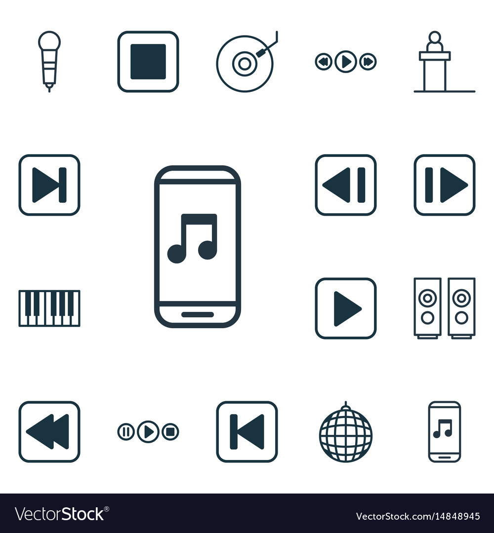 Set of 16 multimedia icons includes song ui