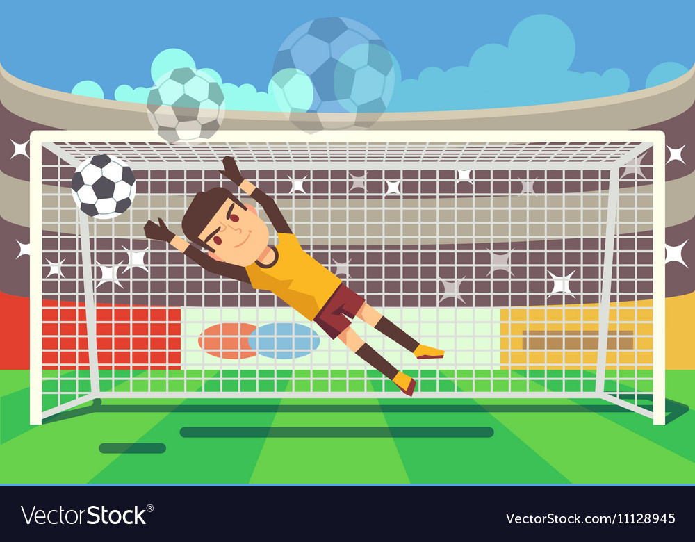 Soccer football goalkeeper catching ball in goal Vector Image