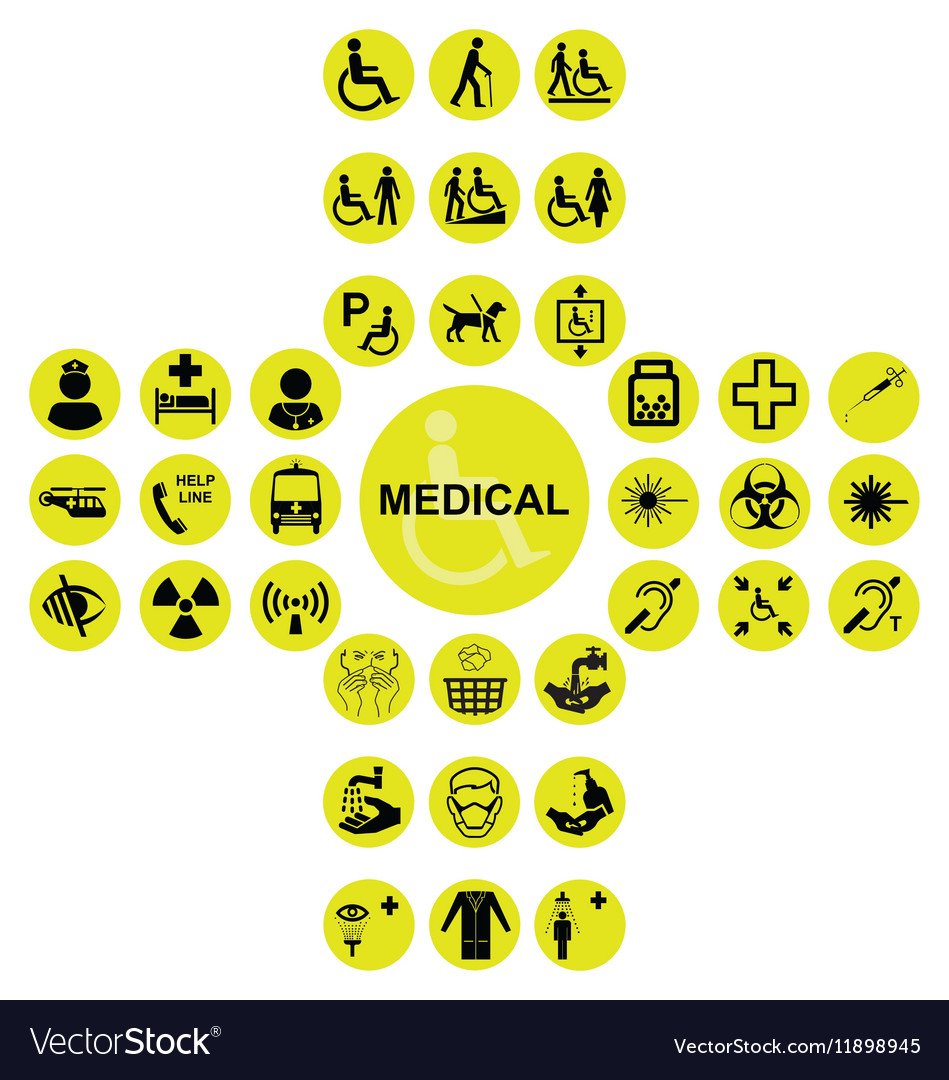 Yellow medical and health care icon collection Vector Image