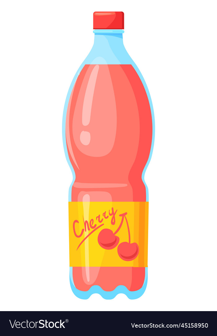 Cherry juice plastic bottle cartoon drink icon Vector Image