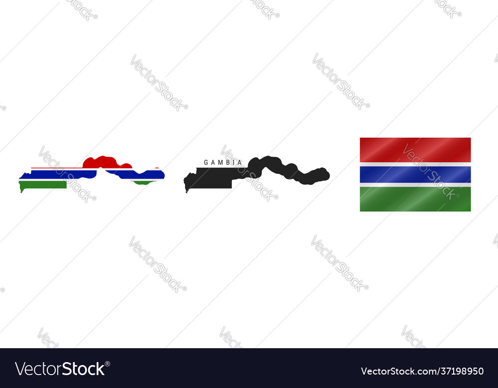 Gambia detailed flag map silhouette