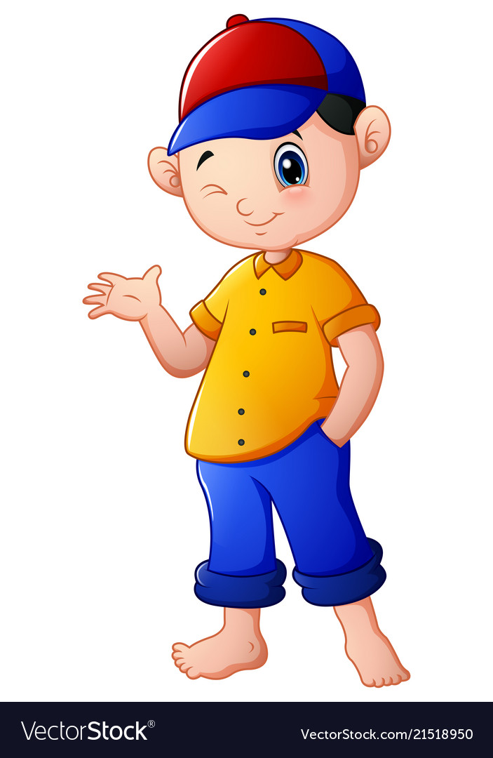 Happy cartoon boy waving Royalty Free Vector Image