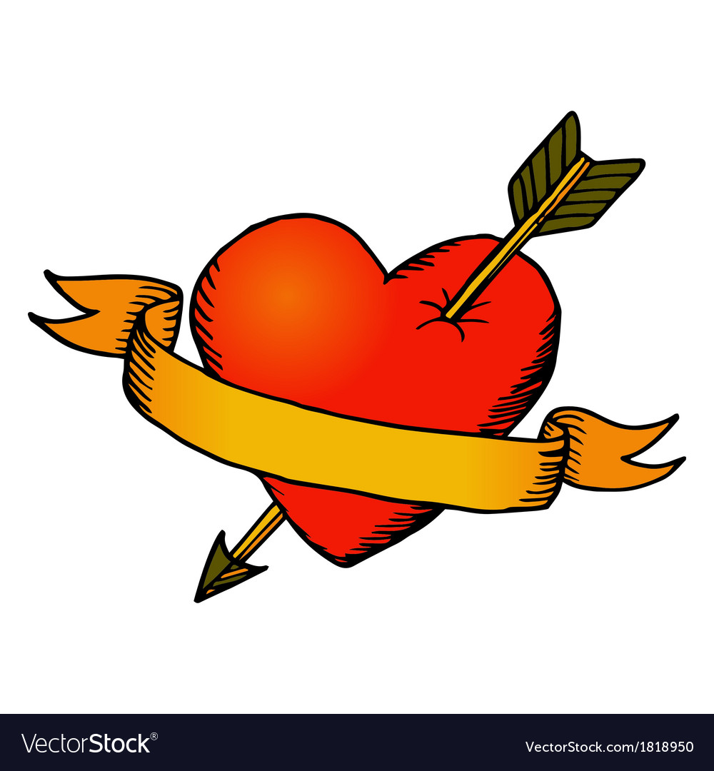 Retro heart with ribbon Royalty Free Vector Image