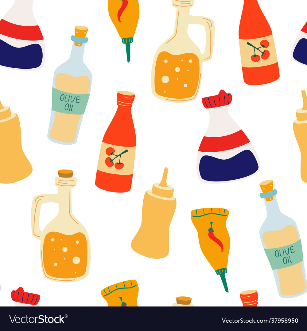 Seamless pattern different sauces olive oil