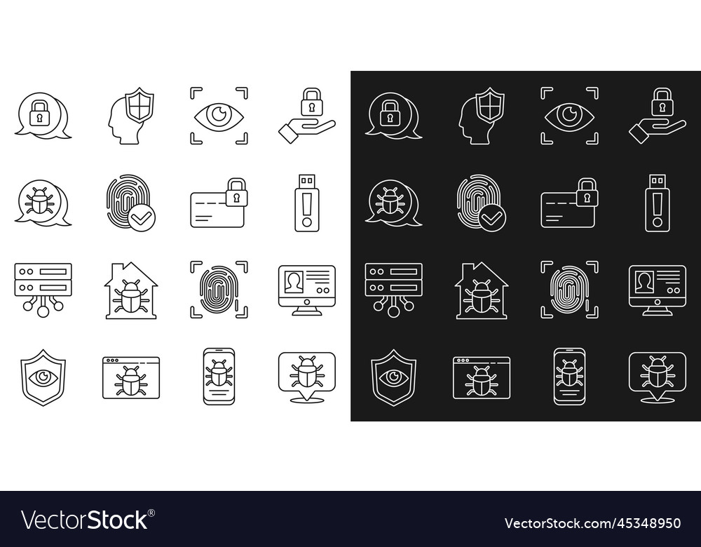 Set line system bug create account screen usb vector image Set line system bug create account screen usb