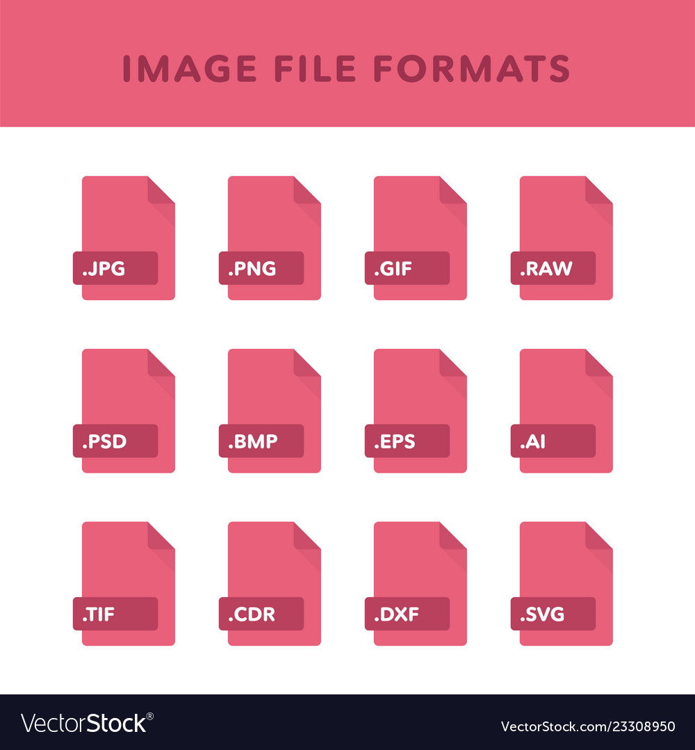 Set of image file formats and labels in flat vector image Set of image file formats and labels in flat