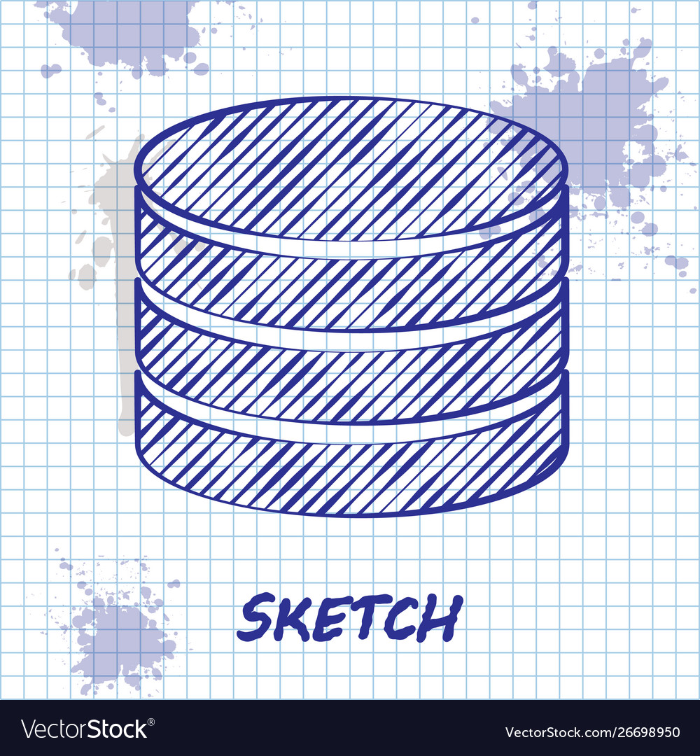Sketch line database icon isolated on white