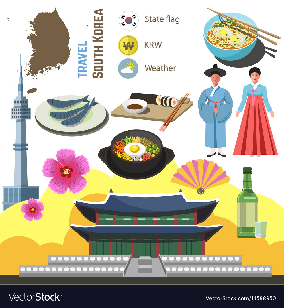 South Korea culture symbol set Travel Seoul Vector Image