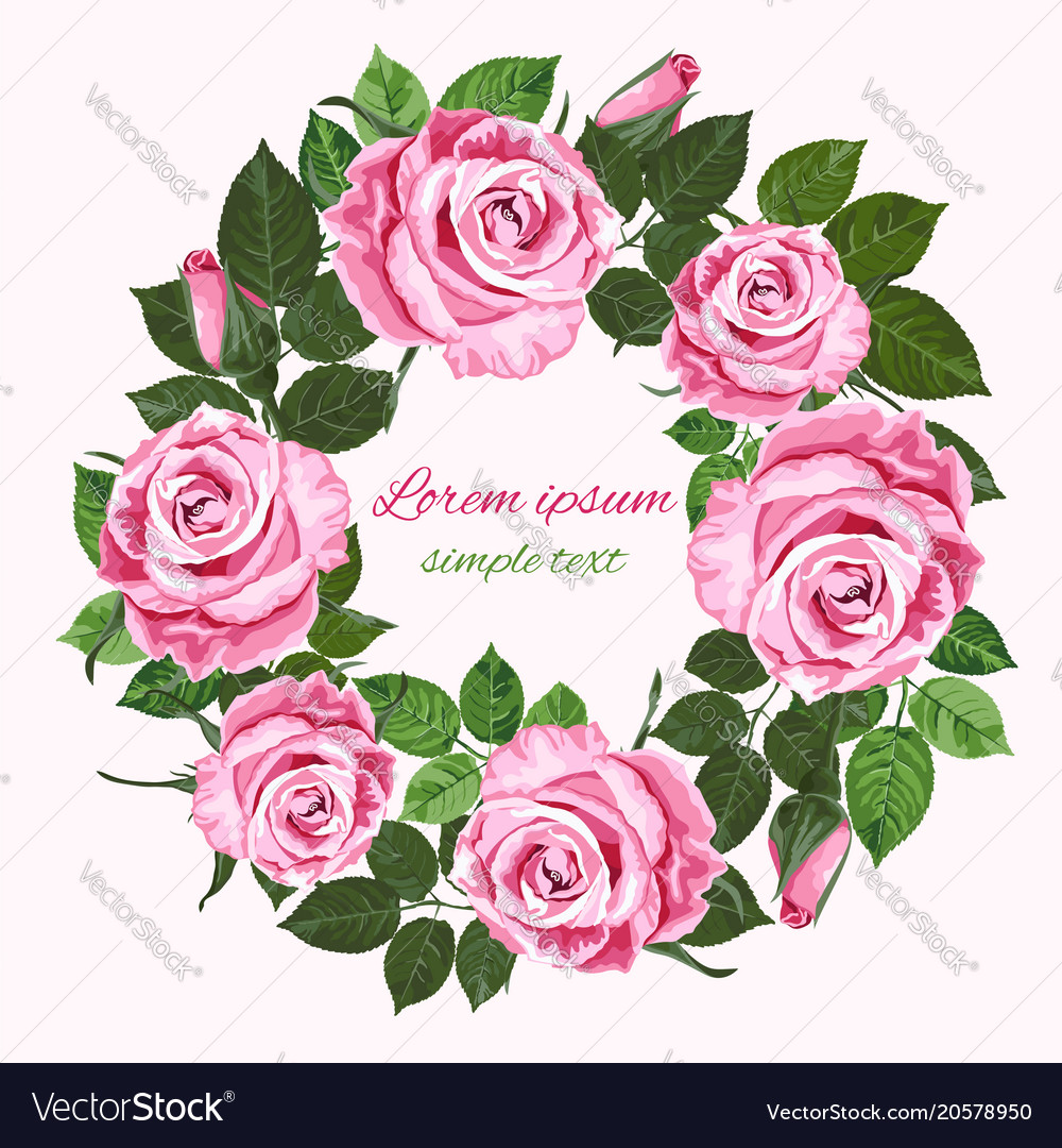 wedding invitations with pink roses wreath on the vector image