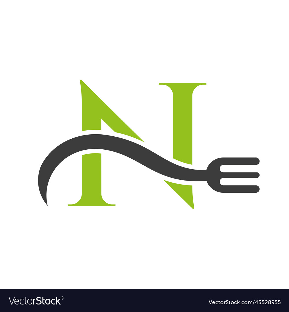 Letter n restaurant logo concept with fork