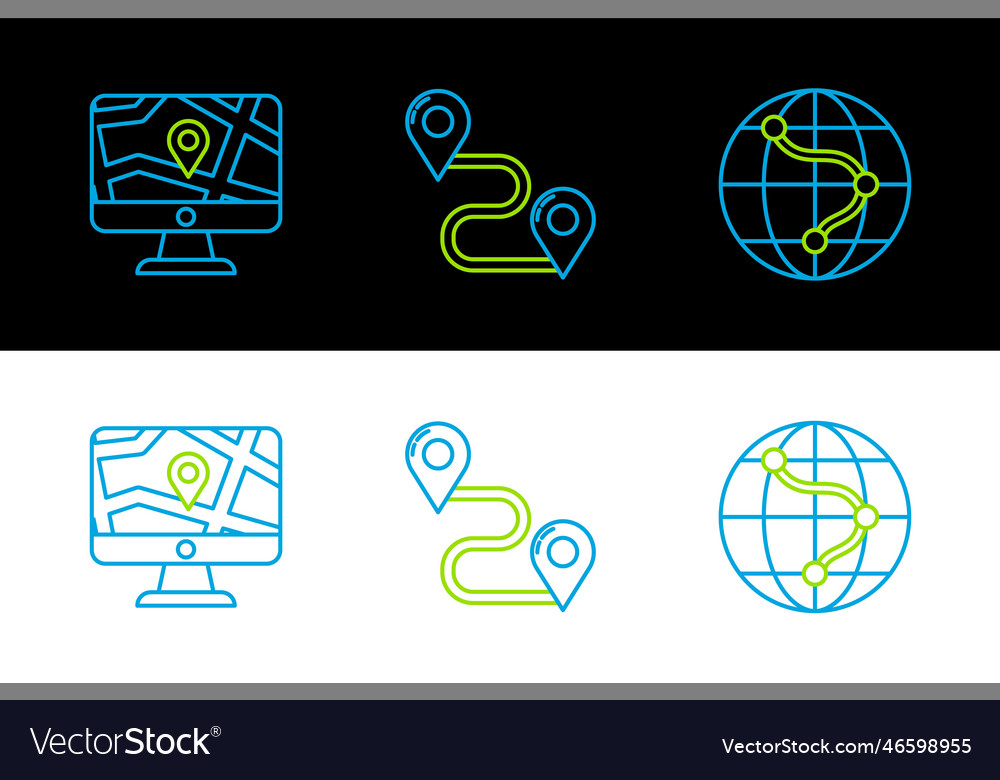 Set line monitor and folded map with location vector image Set line monitor and folded map with location