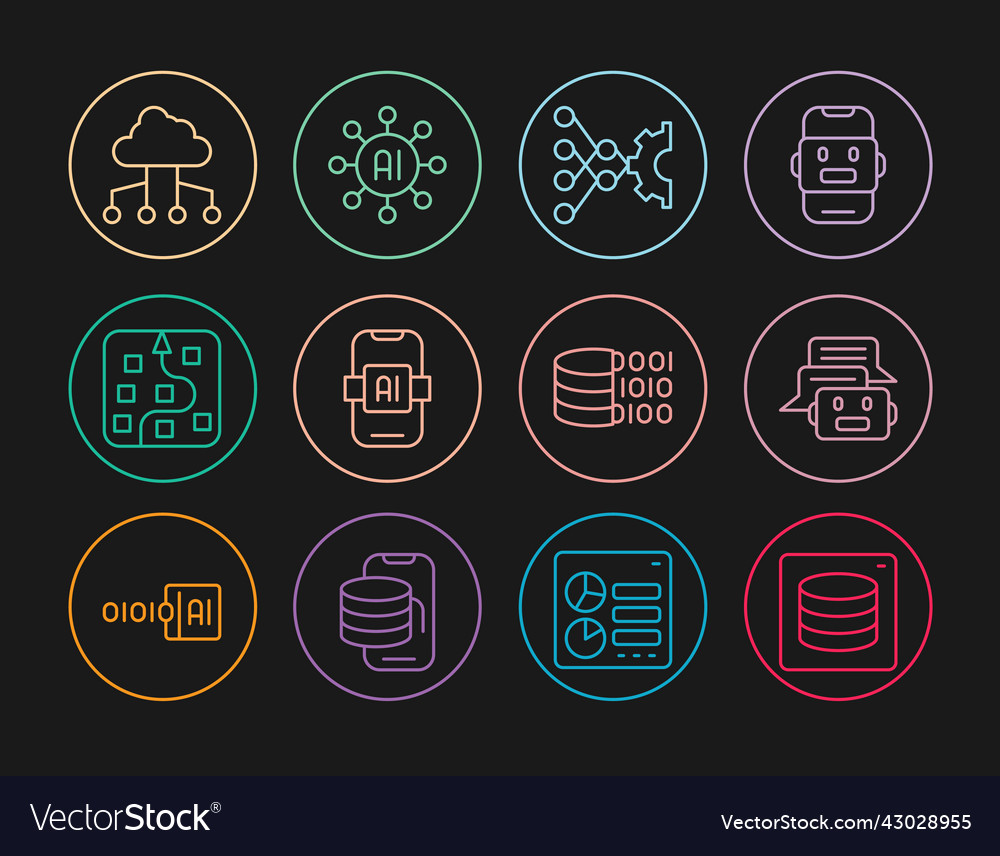 Set line server data chat bot neural network vector image Set line server data chat bot neural network