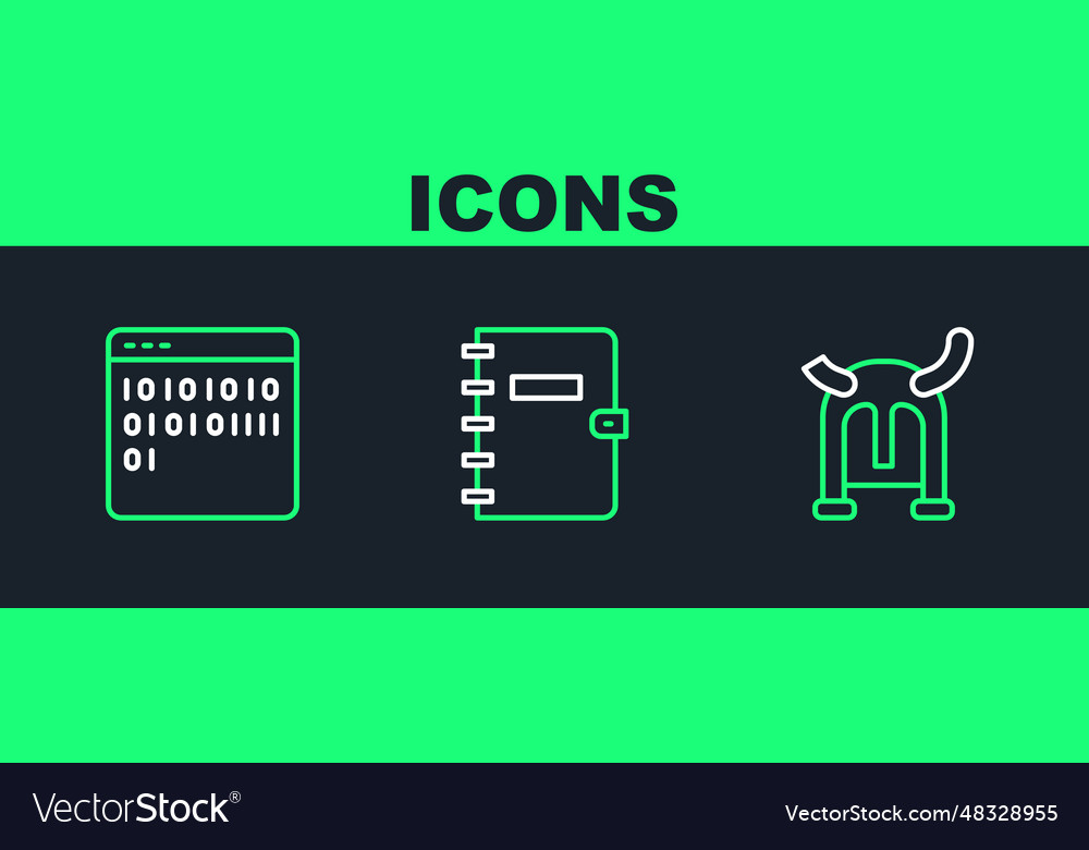 Set line viking in horned helmet binary code vector image Set line viking in horned helmet binary code