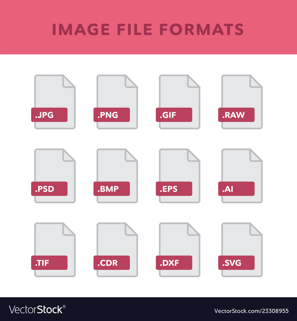 Set of image file formats and labels in flat vector image Set of image file formats and labels in flat