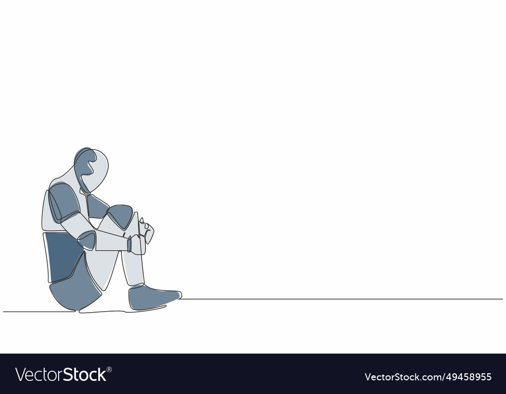 Single continuous line drawing depressed robot vector image Single continuous line drawing depressed robot