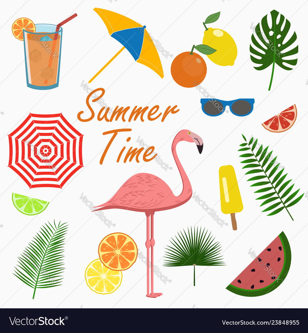 Summer icons set - flamingo design cards poster vector image Summer icons set - flamingo design cards poster