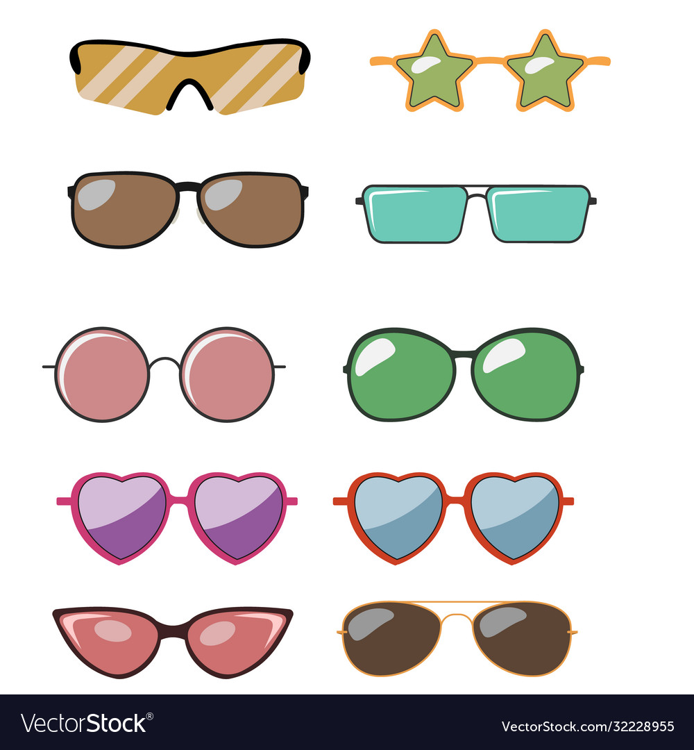 Sunglasses set wayfarer shape multicolored vector image Sunglasses set wayfarer shape multicolored