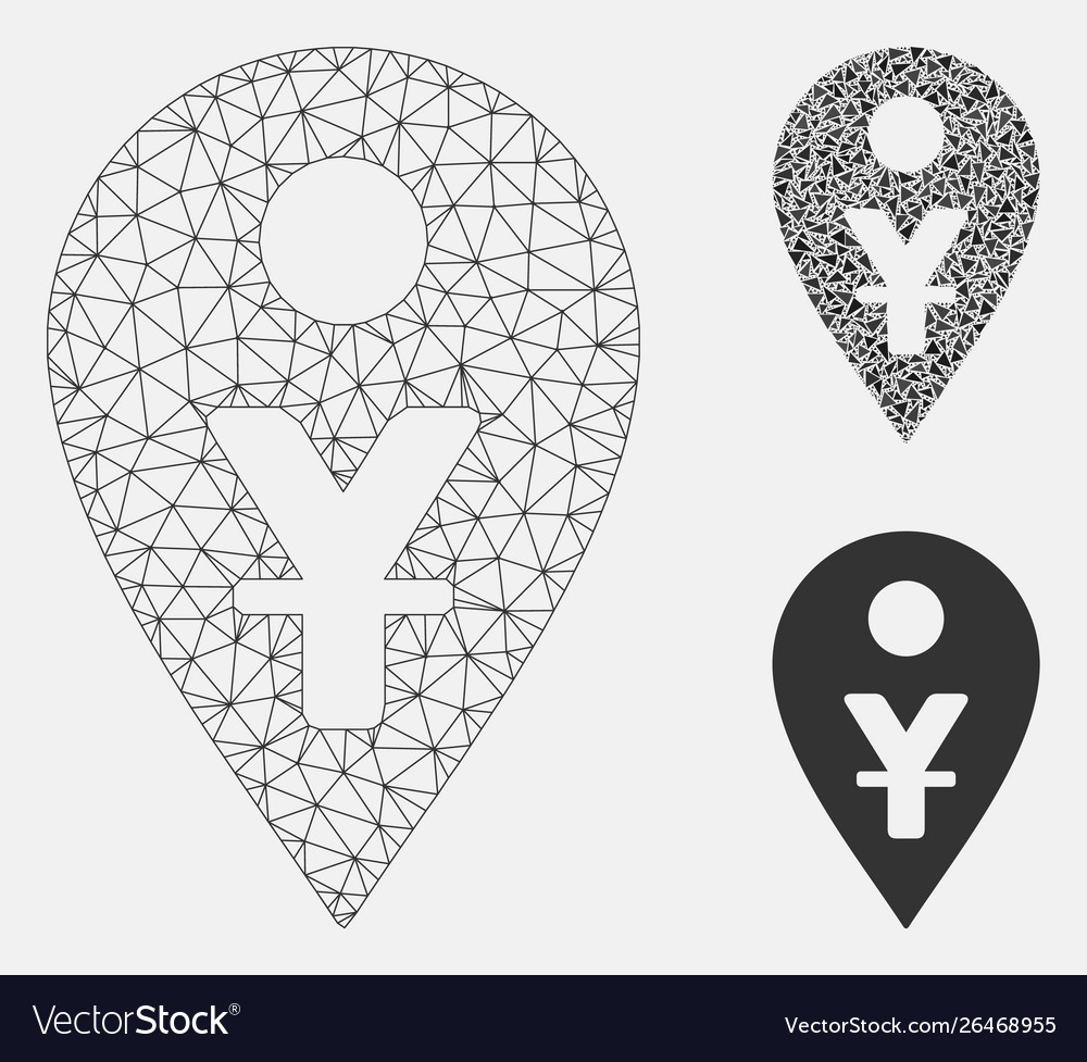 Yuan map marker mesh network model vector image Yuan map marker mesh network model