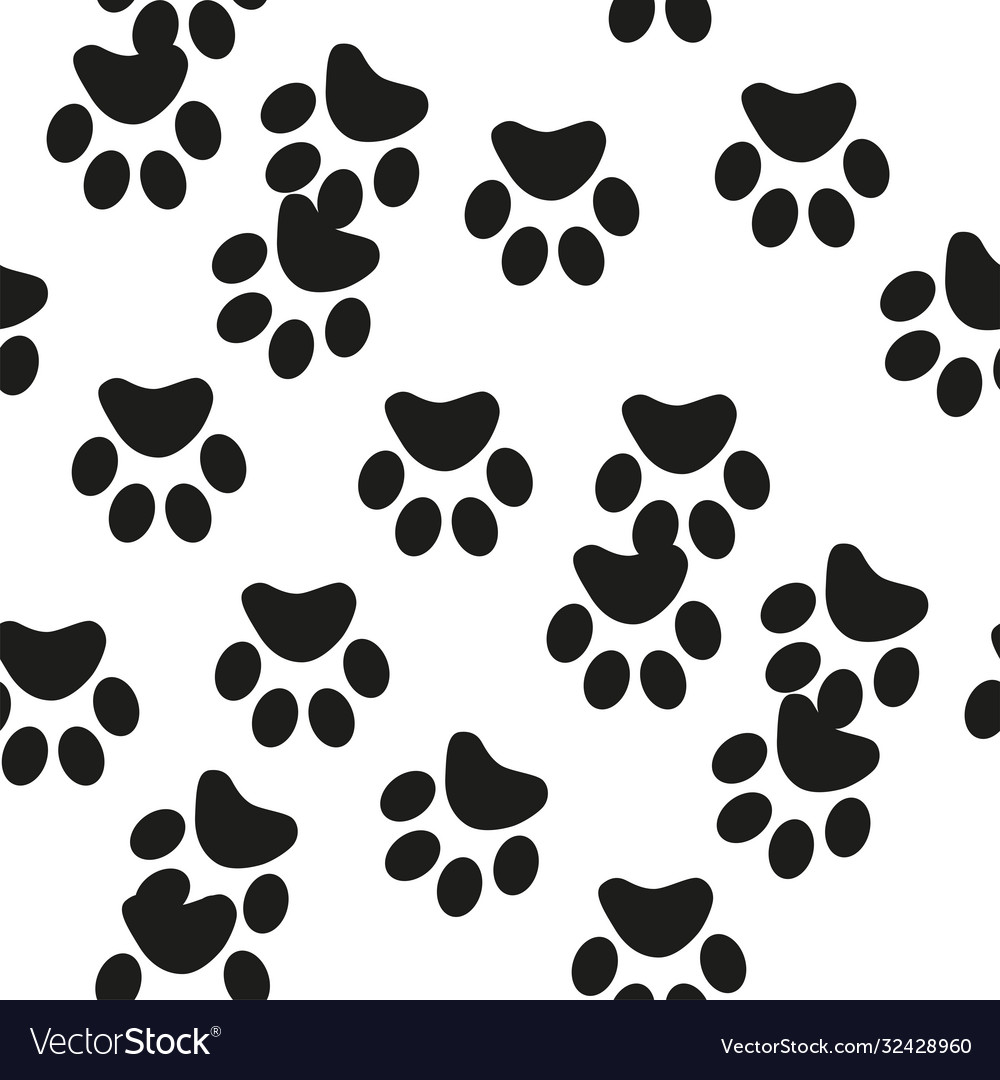 Black and white seamless pattern with paw prints Vector Image