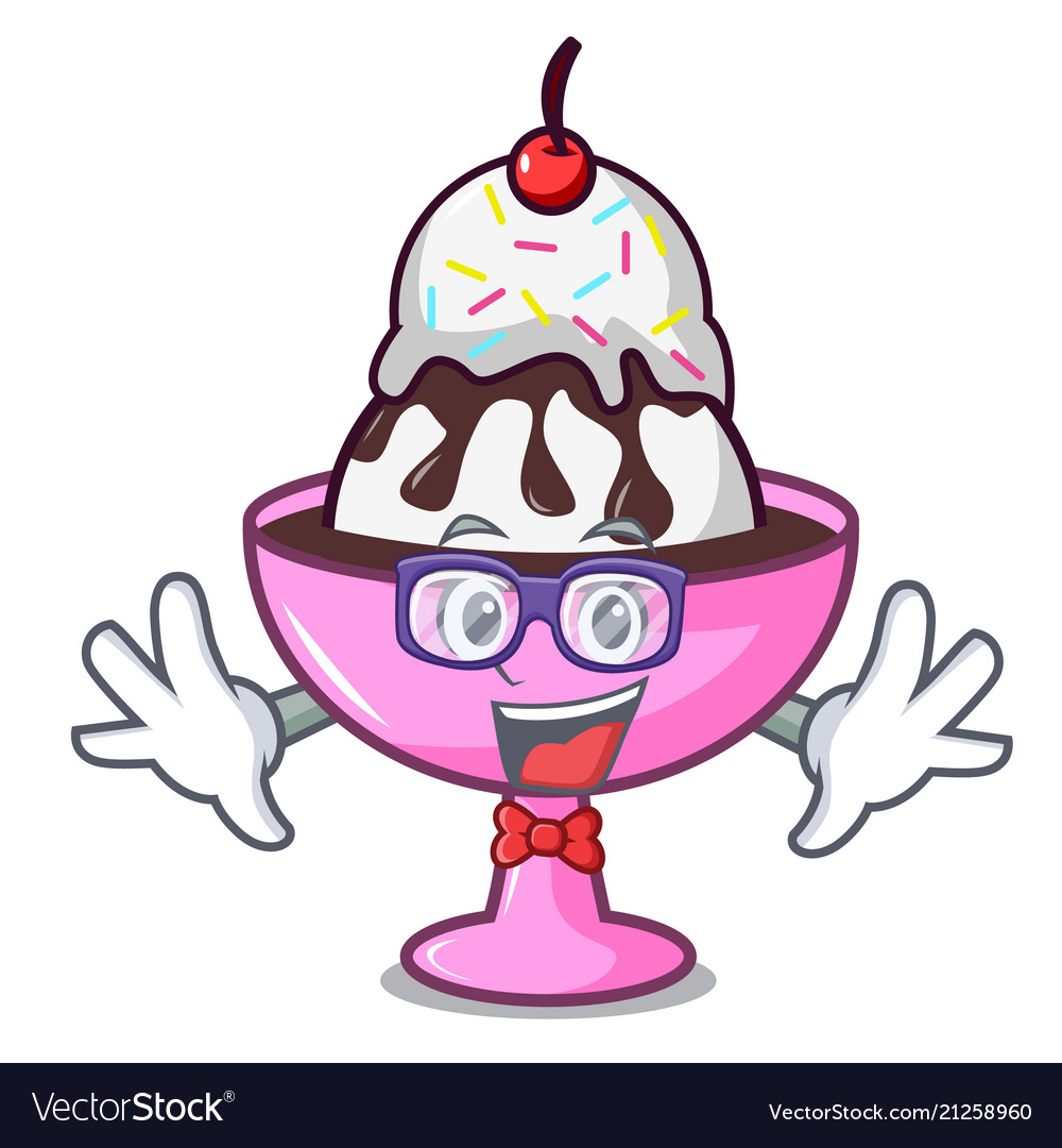 Geek ice cream sundae character cartoon