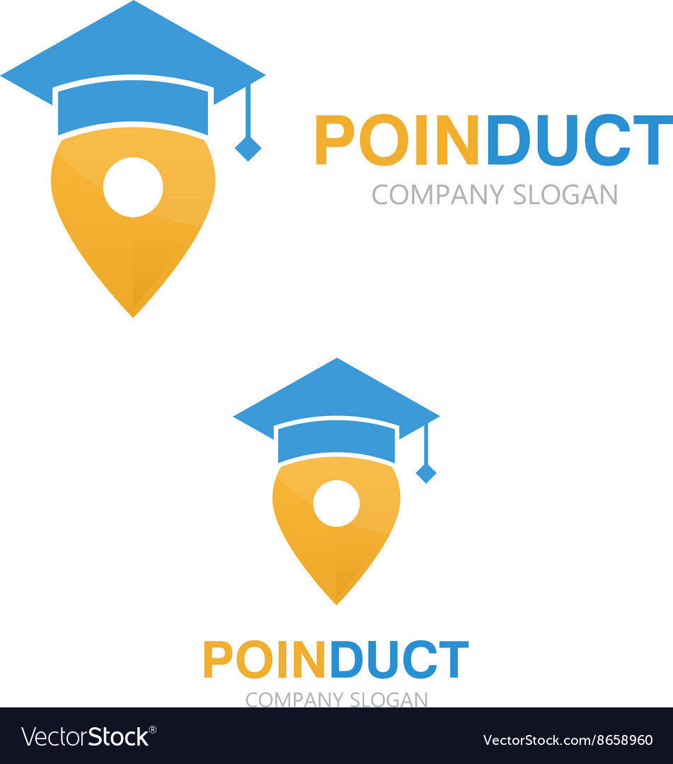 Graduation cap and map pointer logo concept