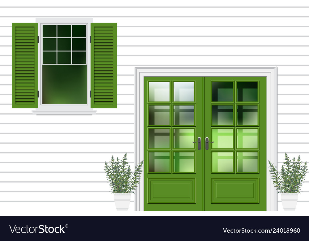 Green Modren Front Door With Window Facade House