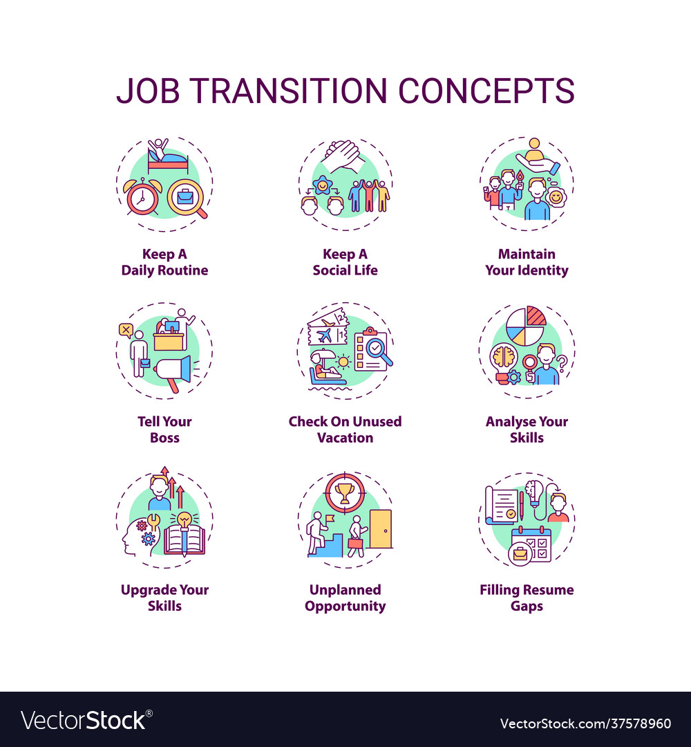 Job Transition Concept Icons Set Royalty Free Vector Image Job Transition Concept Icons Set Royalty Free Vector Image
