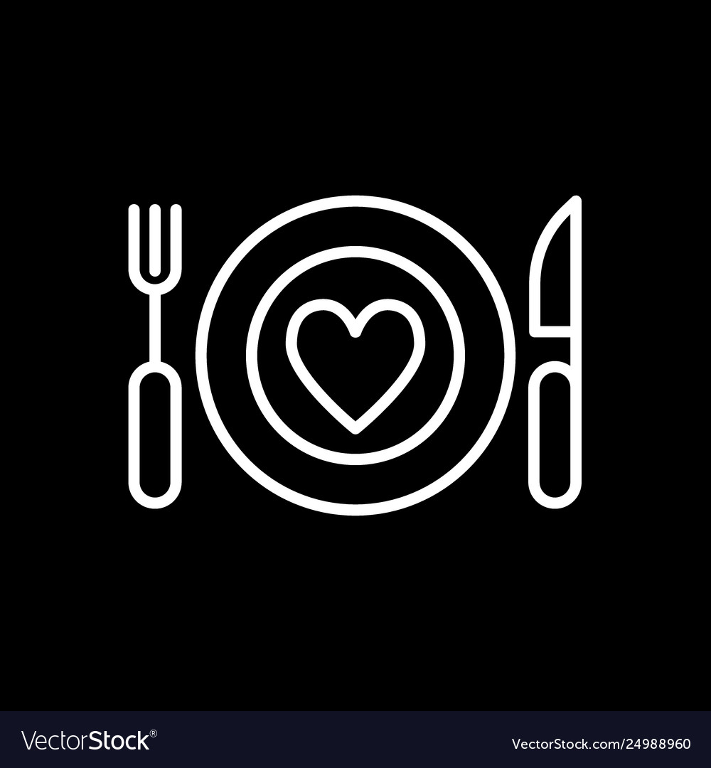 Knife fork plate heart icon thin line