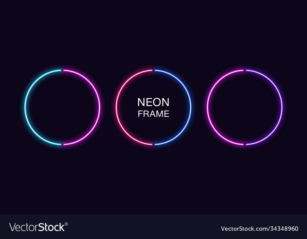 Neon circle frame set round border in 2 vector image Neon circle frame set round border in 2