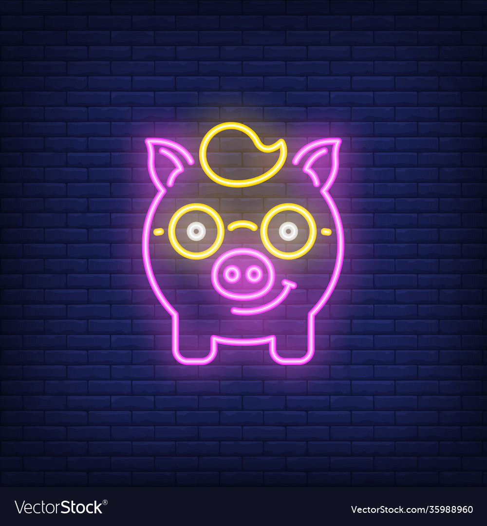 Neon icon piggy nerd Royalty Free Vector Image